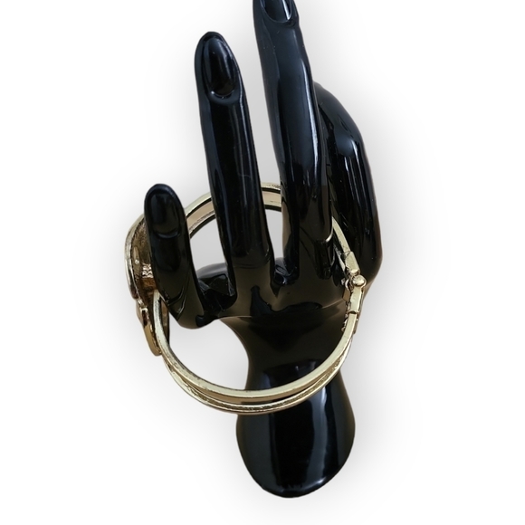 Sand Dollar Goldtone Hinged Cuff Bracelet - Picture 5 of 9